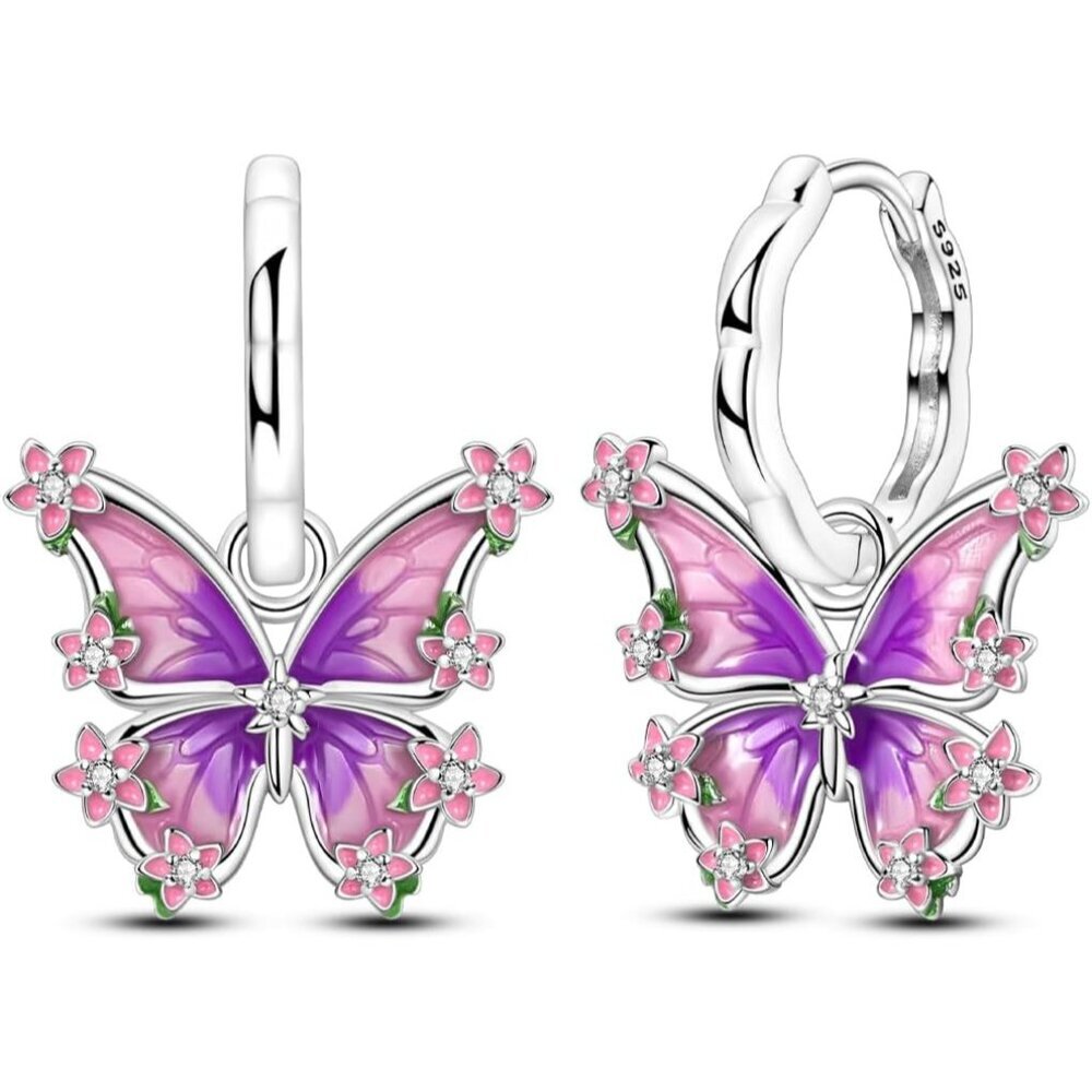 Lightweight Sterling Silver Butterfly Hoop Earrings with Cubic Zirconia Accents - Picture 1 of 7